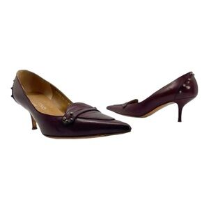 Vintage 90s VALENTINO Womens 6.5 37 GARAVANI Studded Leather Pumps Pointed BROWN